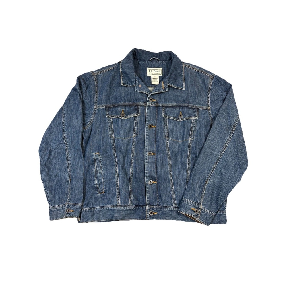 L.L.‎ Bean Denim Trucker Jacket Mens L Blue Excellent Cotton Button Up 0BFV3